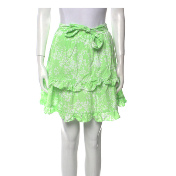 Peter Som for Anthropology Knee Length Bright Green Print Ruffle Mini Skirt - Picture 6 of 7